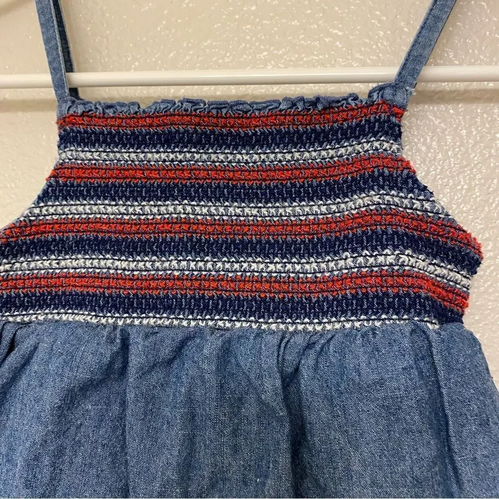 Oshkosh denim chambray tiered ruffle smocked Americana 4th of July Dress 7
